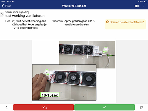 Voorbeeld van wat de medewerker ziet als hij/zij de tablet gebruikt
